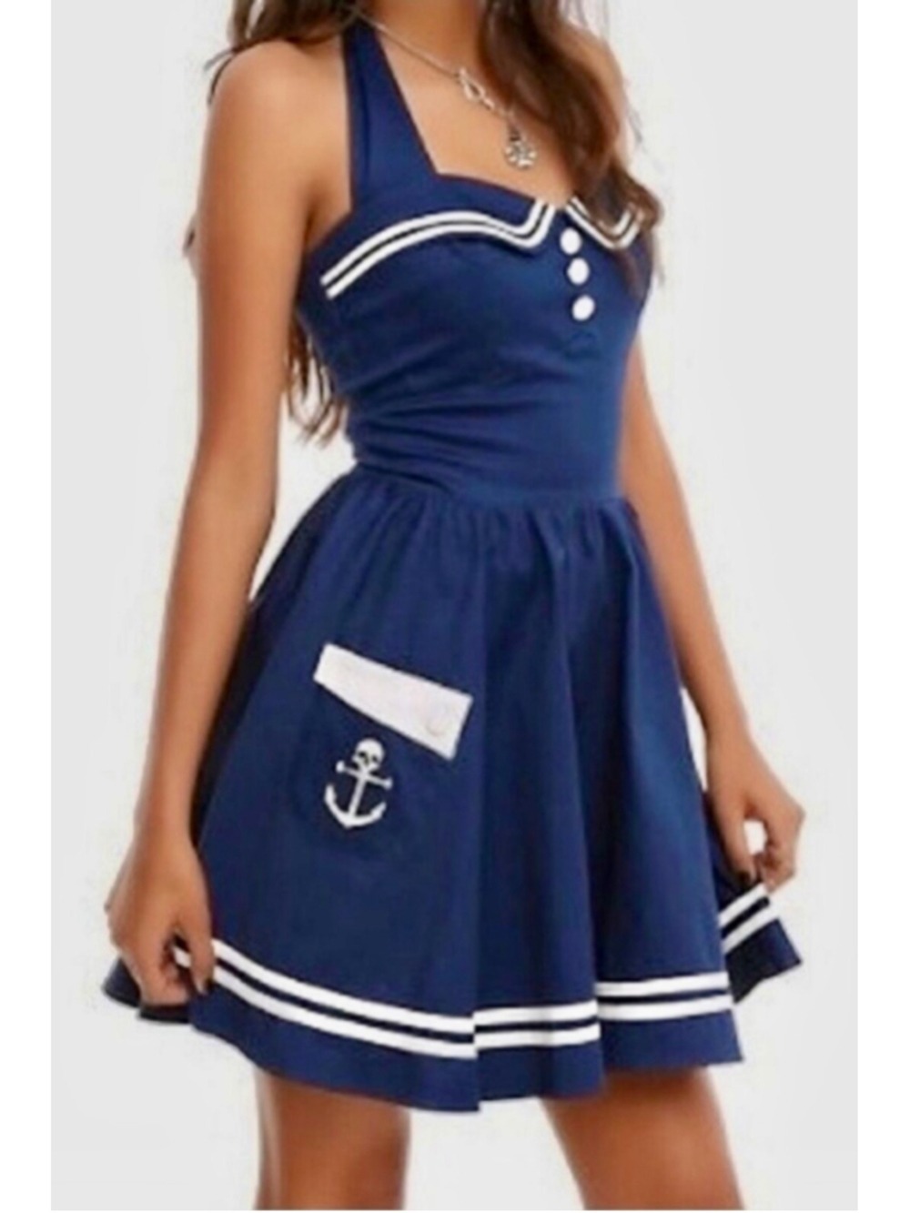 Hell Bunny Navy White Sailor Mini Dress Women's Size S - Picture 5 of 8